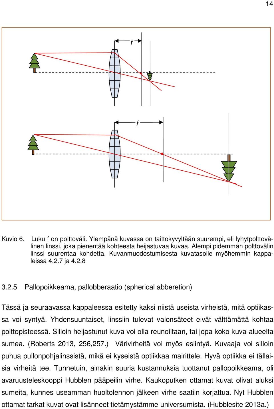 7 ja 4.2.8 3.2.5 Pallopoikkeama, pallobberaatio (spherical abberetion) Tässä ja seuraavassa kappaleessa esitetty kaksi niistä useista virheistä, mitä optiikassa voi syntyä.