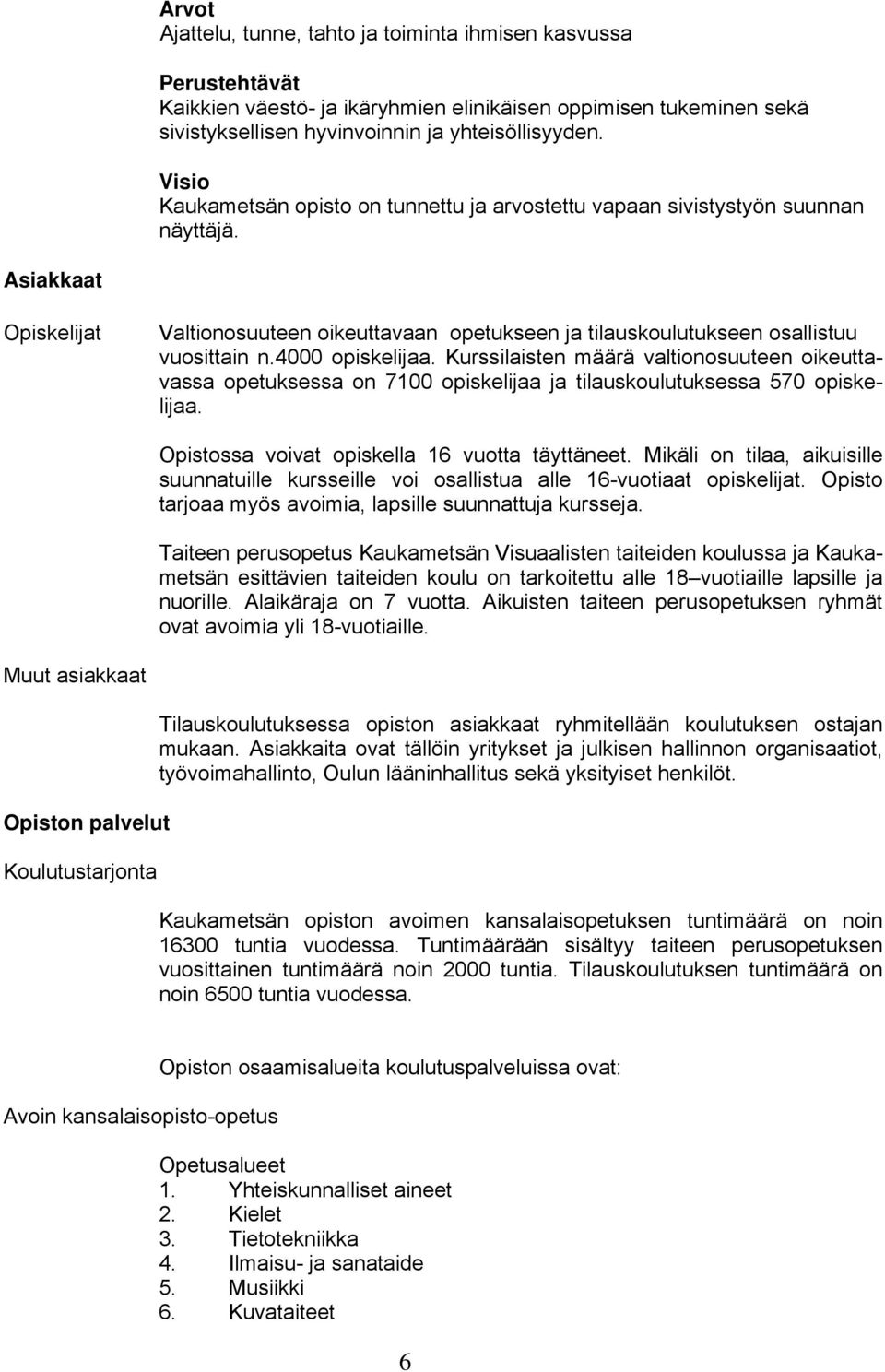 4000 opiskelijaa. Kurssilaisten määrä valtionosuuteen oikeuttavassa opetuksessa on 7100 opiskelijaa ja tilauskoulutuksessa 570 opiskelijaa. Opistossa voivat opiskella 16 vuotta täyttäneet.