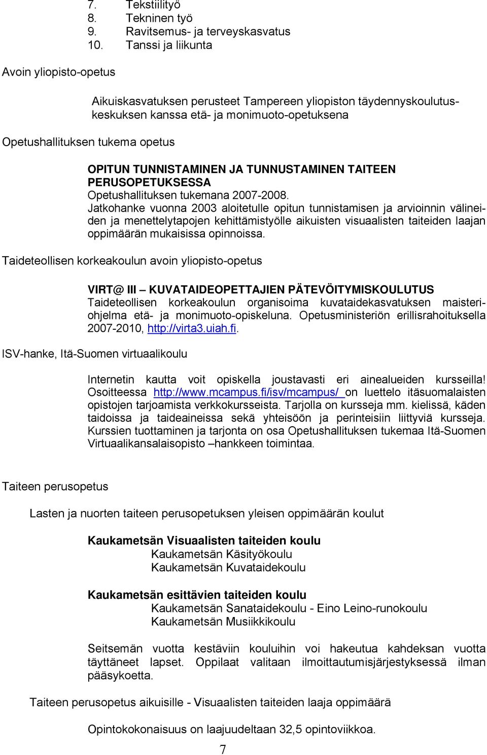 TUNNUSTAMINEN TAITEEN PERUSOPETUKSESSA Opetushallituksen tukemana 2007-2008.