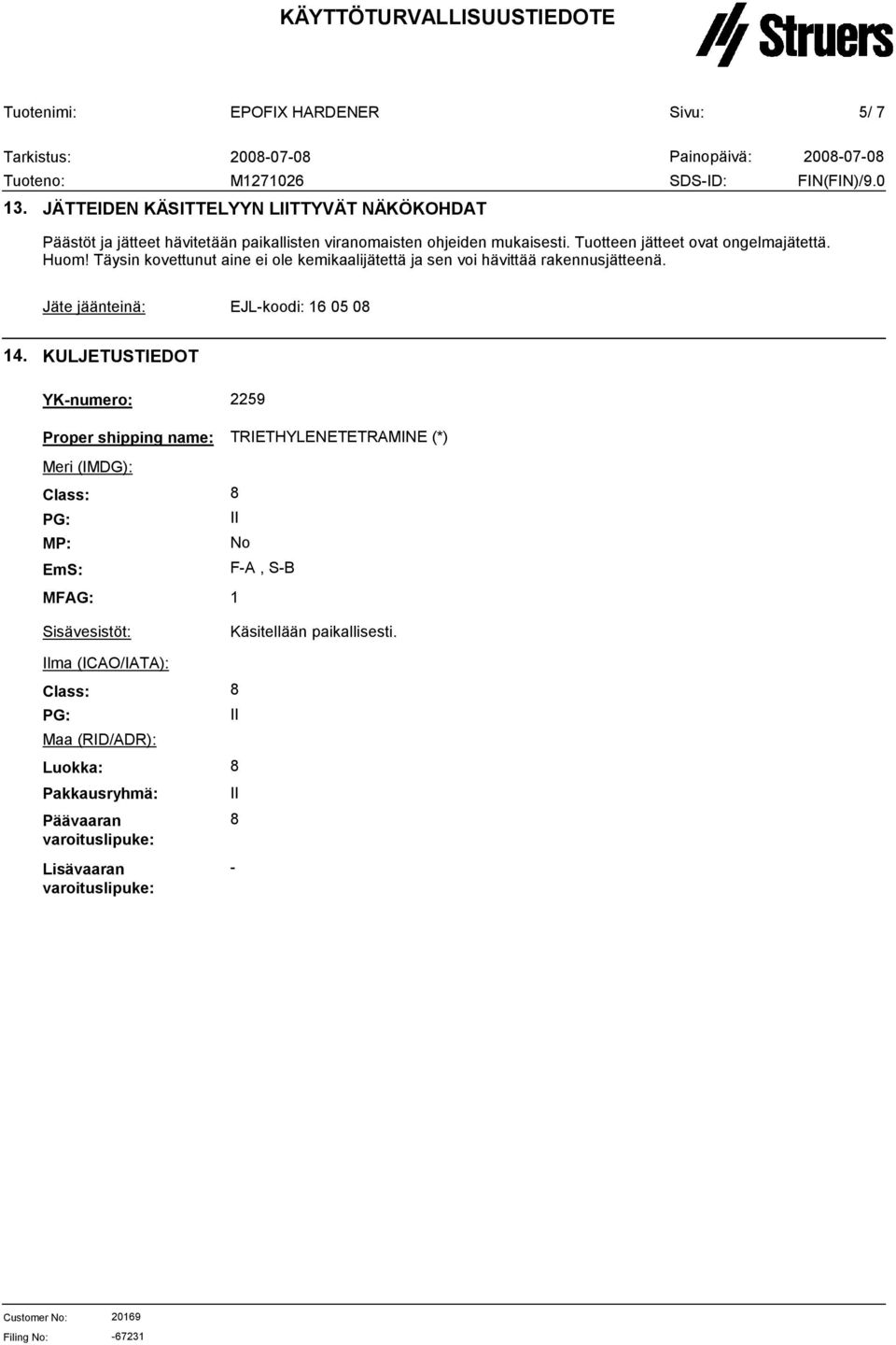 Jäte jäänteinä: EJL-koodi: 16 05 0 14.