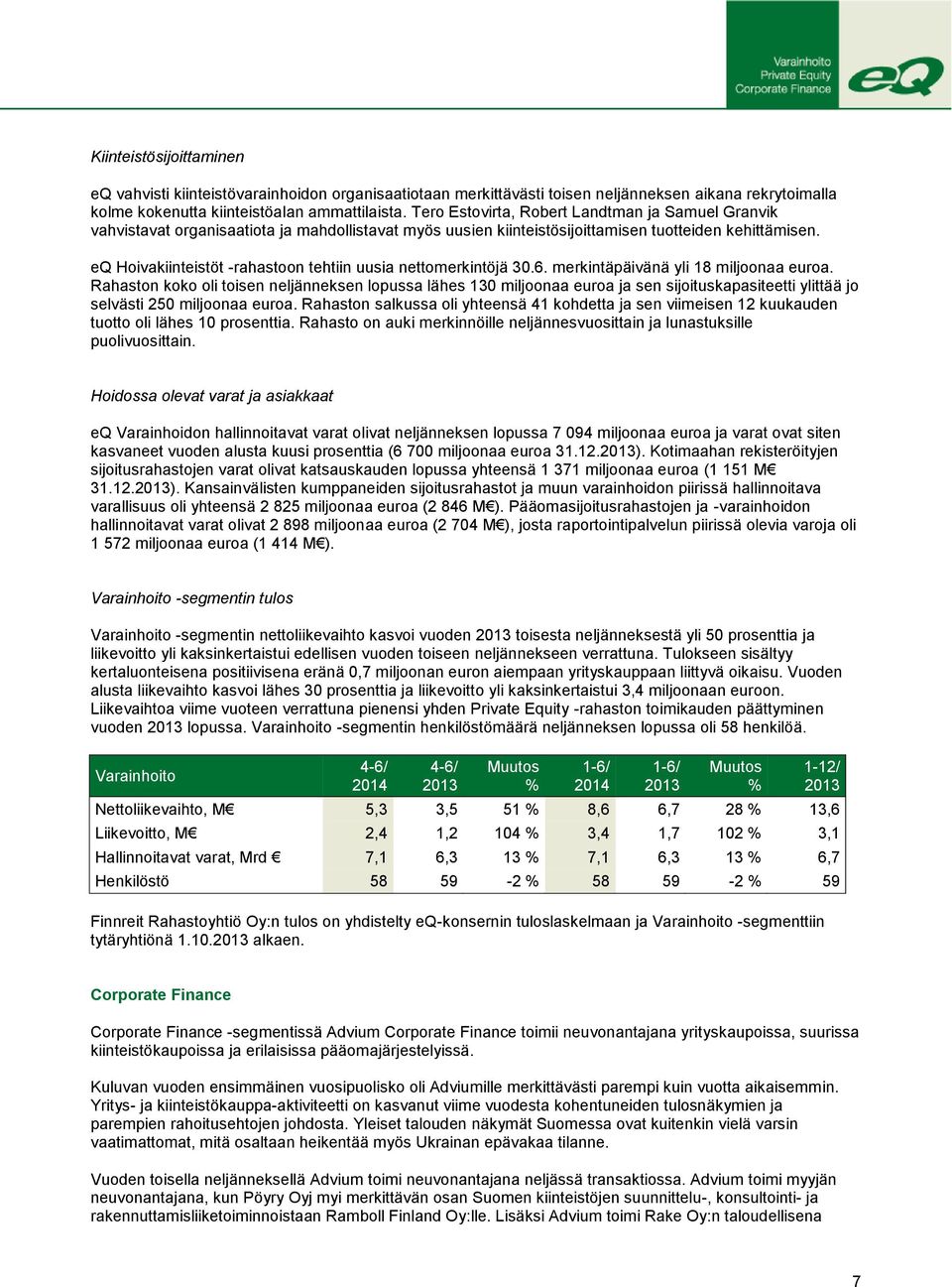 eq Hoivakiinteistöt -rahastoon tehtiin uusia nettomerkintöjä 30.6. merkintäpäivänä yli 18 miljoonaa euroa.