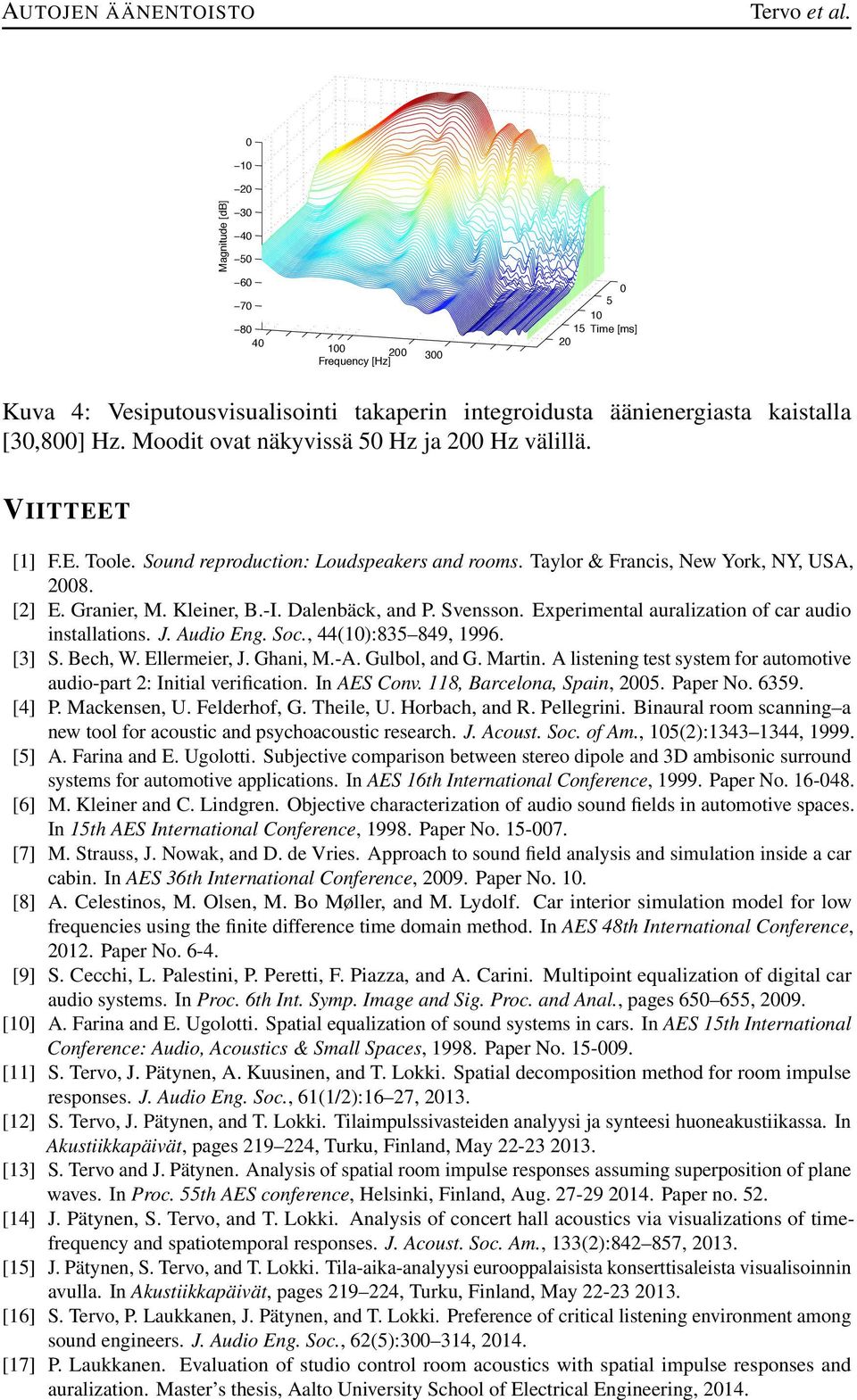 Dalenbäck, and P. Svensson. Experimental auralization of car audio installations. J. Audio Eng. Soc., 44(1):835 849, 1996. [3] S. Bech, W. Ellermeier, J. Ghani, M.-A. Gulbol, and G. Martin.