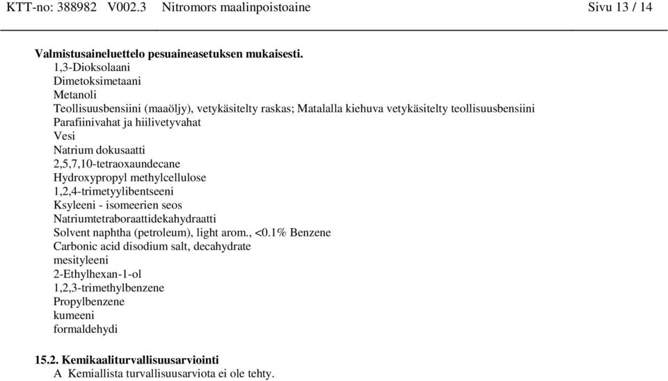 Ksyleeni - isomeerien seos Natriumtetraboraattidekahydraatti Solvent naphtha (petroleum), light arom., <0.