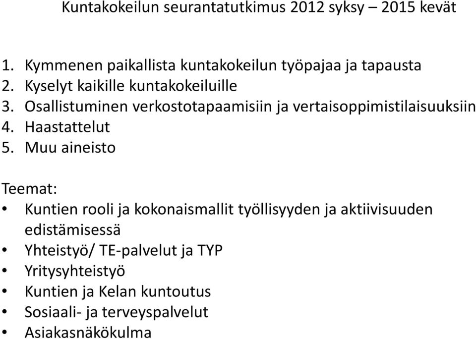 Osallistuminen verkostotapaamisiin ja vertaisoppimistilaisuuksiin 4. Haastattelut 5.