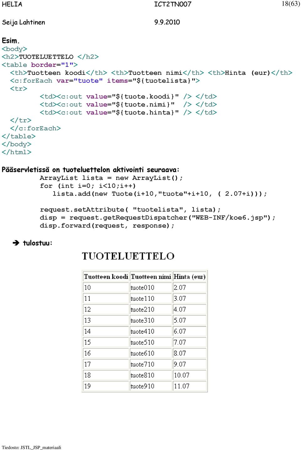 <tr> <td><c:out value="${tuote.koodi}" /> </td> <td><c:out value="${tuote.nimi}" /> </td> <td><c:out value="${tuote.