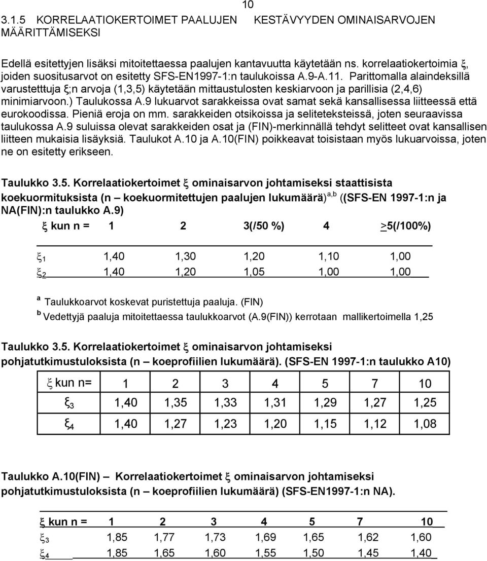 Parittomalla alaindeksillä varustetttuja ξ;n arvoja (1,3,5) käytetään mittaustulosten keskiarvoon ja parillisia (2,4,6) minimiarvoon.) Taulukossa A.