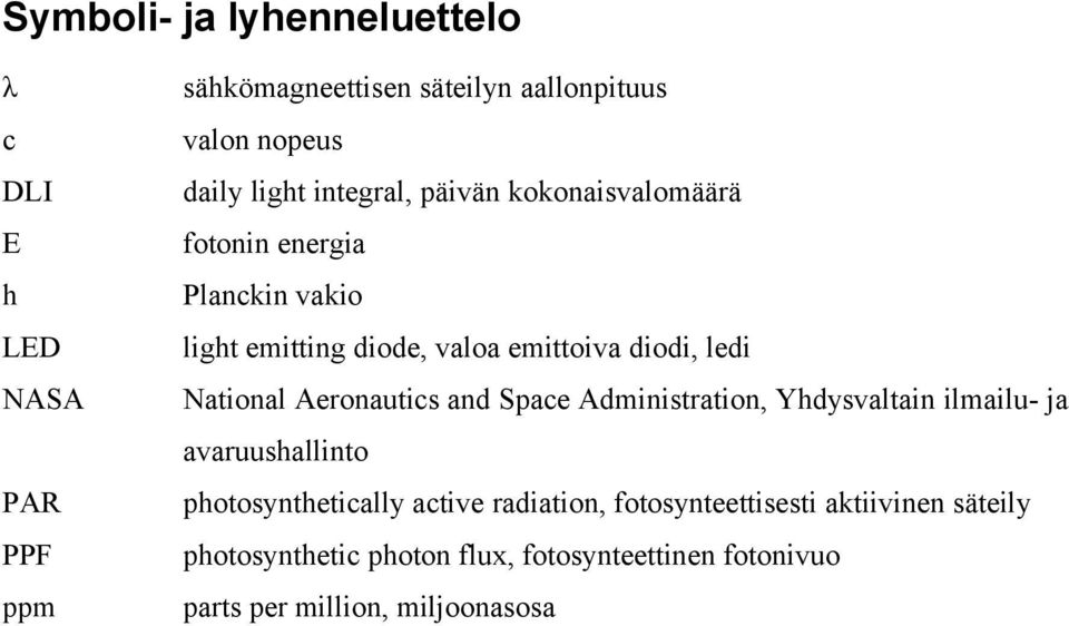 Aeronautics and Space Administration, Yhdysvaltain ilmailu- ja avaruushallinto PAR photosynthetically active radiation,