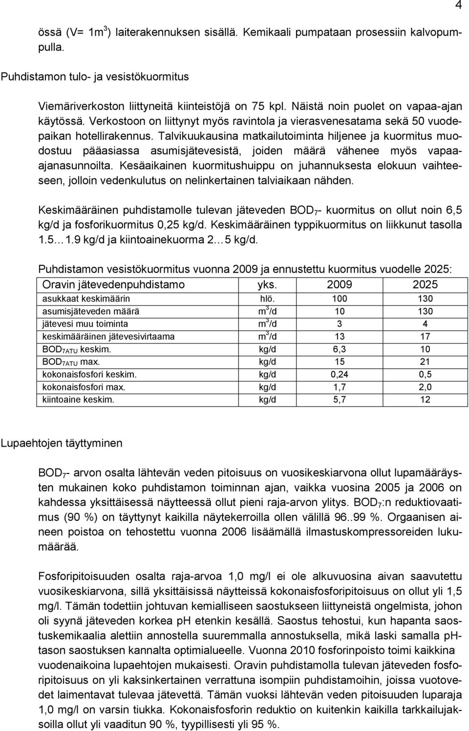 Talvikuukausina matkailutoiminta hiljenee ja kuormitus muodostuu pääasiassa asumisjätevesistä, joiden määrä vähenee myös vapaaajanasunnoilta.