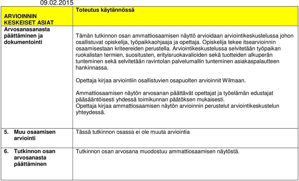 Opiskelija tekee itsearvioinnin osaamisestaan kriteereiden perustella.