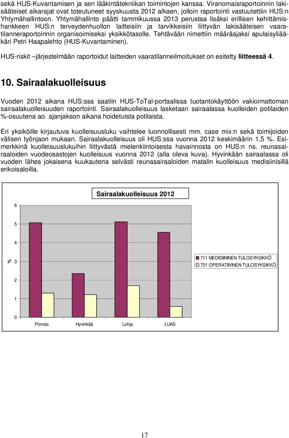 Yhtymähallinto päätti tammikuussa 2013 perustaa lisäksi erillisen kehittämishankkeen HUS:n terveydenhuollon laitteisiin ja tarvikkeisiin liittyvän lakisääteisen vaaratilanneraportoinnin