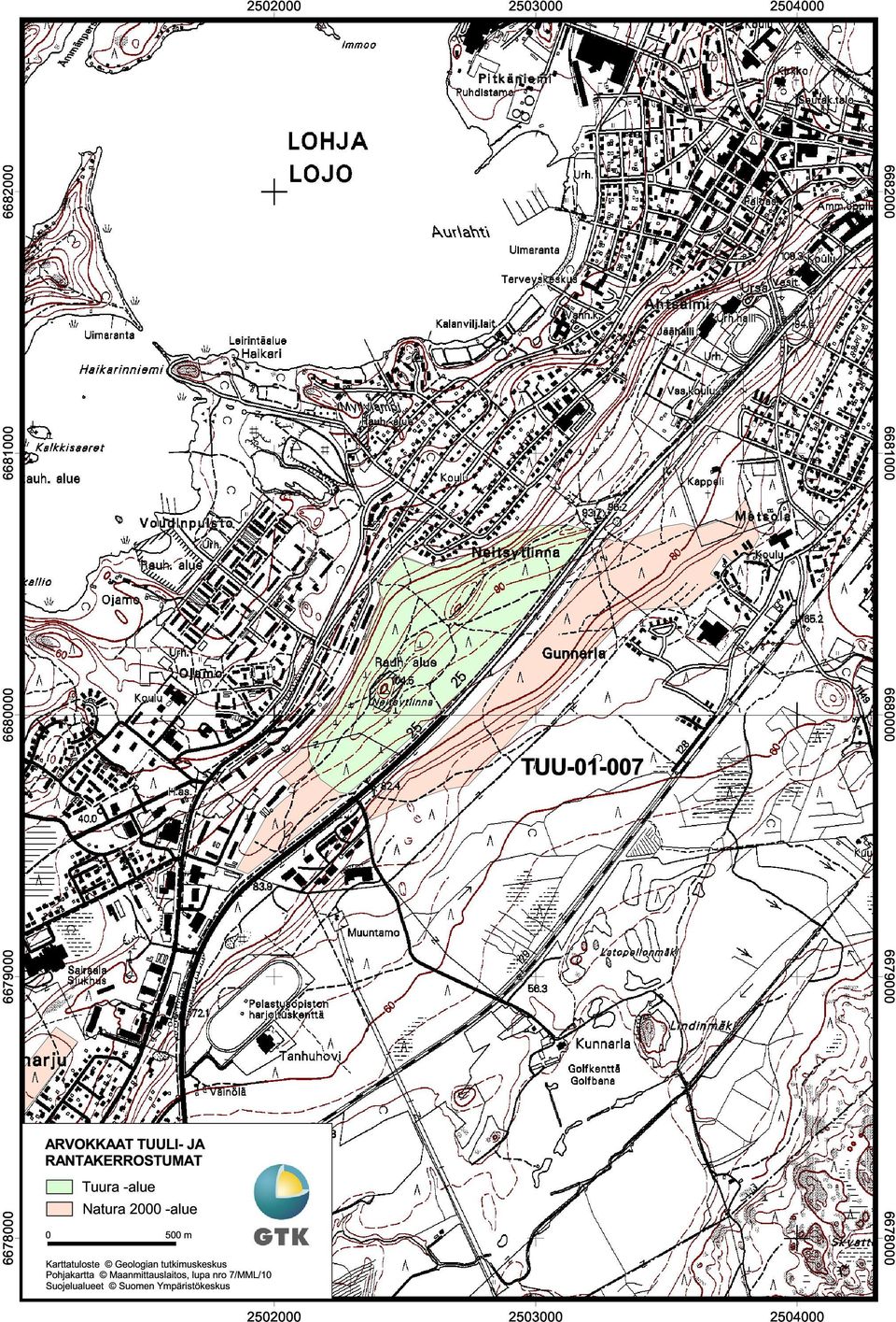 -alue 0 500 m Karttatuloste Geologian tutkimuskeskus Pohjakartta Maanmittauslaitos,