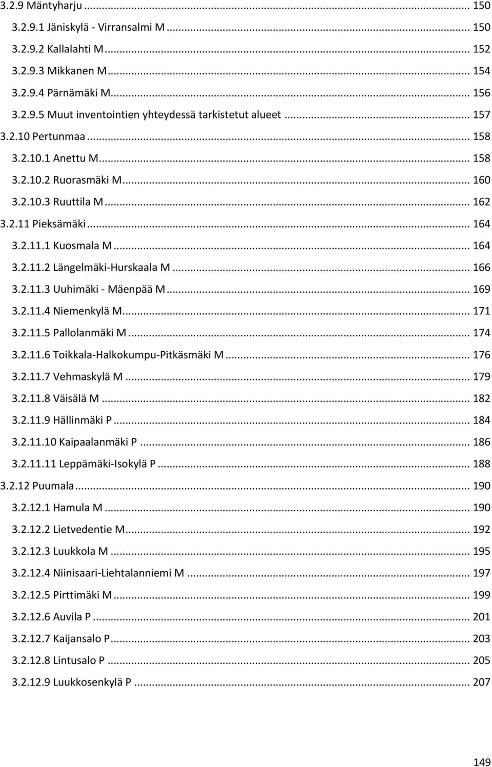 .. 166 3.2.11.3 Uuhimäki - Mäenpää M... 169 3.2.11.4 Niemenkylä M... 171 3.2.11.5 Pallolanmäki M... 174 3.2.11.6 Toikkala-Halkokumpu-Pitkäsmäki M... 176 3.2.11.7 Vehmaskylä M... 179 3.2.11.8 Väisälä M.