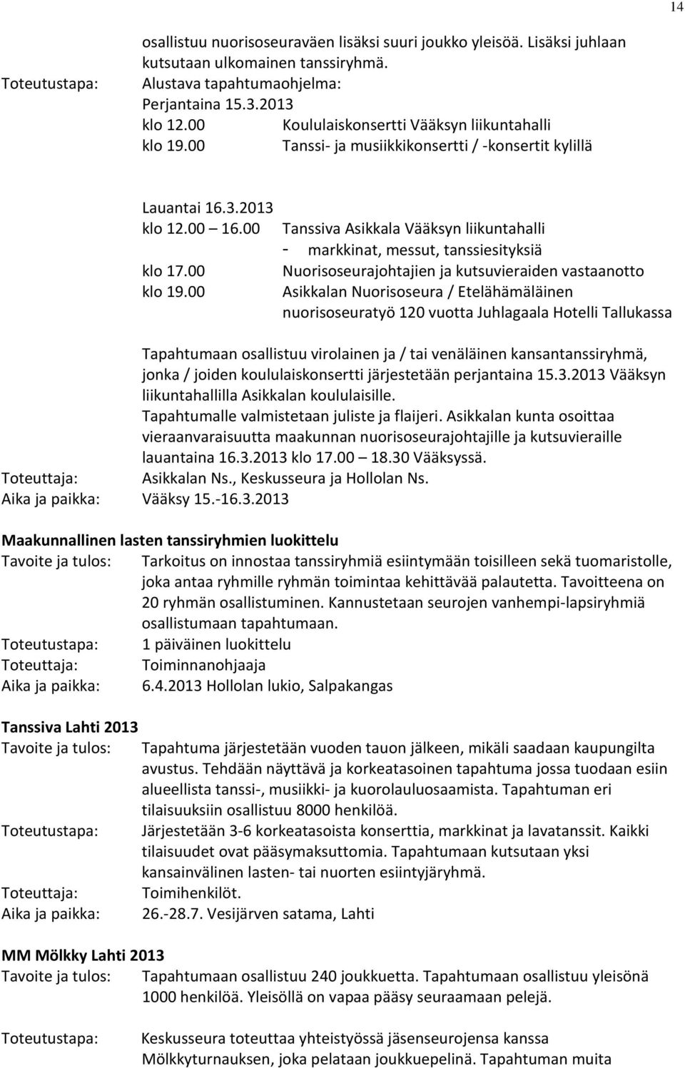 00 Tanssiva Asikkala Vääksyn liikuntahalli - markkinat, messut, tanssiesityksiä Nuorisoseurajohtajien ja kutsuvieraiden vastaanotto Asikkalan Nuorisoseura / Etelähämäläinen nuorisoseuratyö 120 vuotta