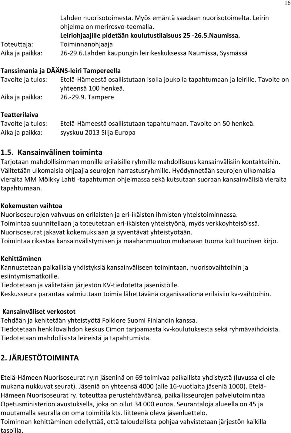 Tavoite on yhteensä 100 henkeä. Aika ja paikka: 26.-29.9. Tampere Teatterilaiva Aika ja paikka: Etelä-Hämeestä osallistutaan tapahtumaan. Tavoite on 50