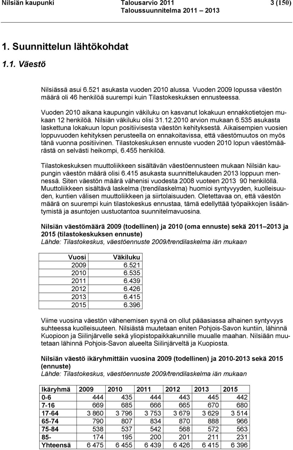 Nilsiän väkiluku olisi 31.12.2010 arvion mukaan 6.535 asukasta laskettuna lokakuun lopun positiivisesta väestön kehityksestä.