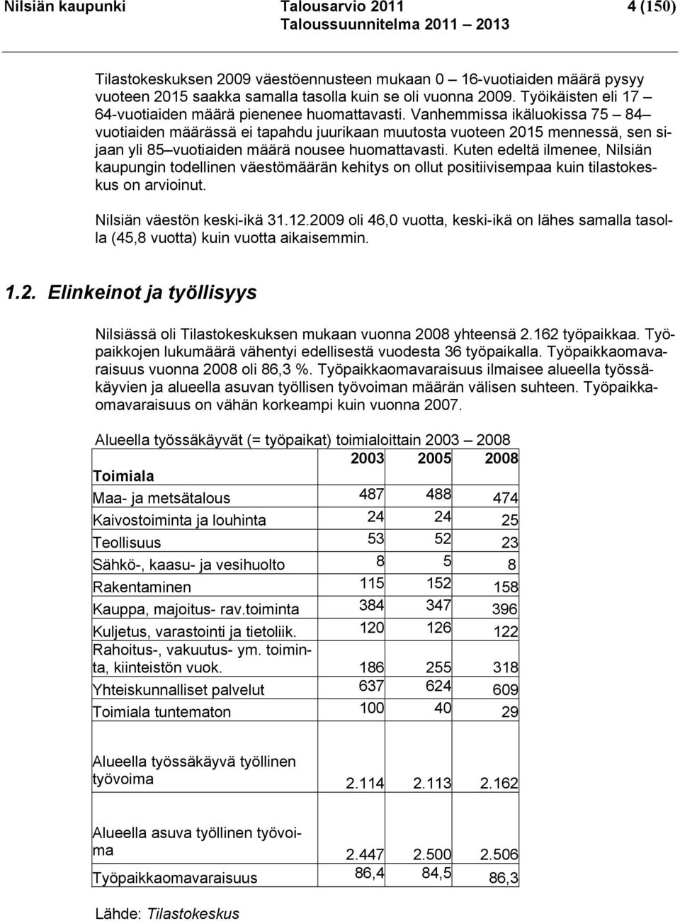 Vanhemmissa ikäluokissa 75 84 vuotiaiden määrässä ei tapahdu juurikaan muutosta vuoteen 2015 mennessä, sen sijaan yli 85 vuotiaiden määrä nousee huomattavasti.