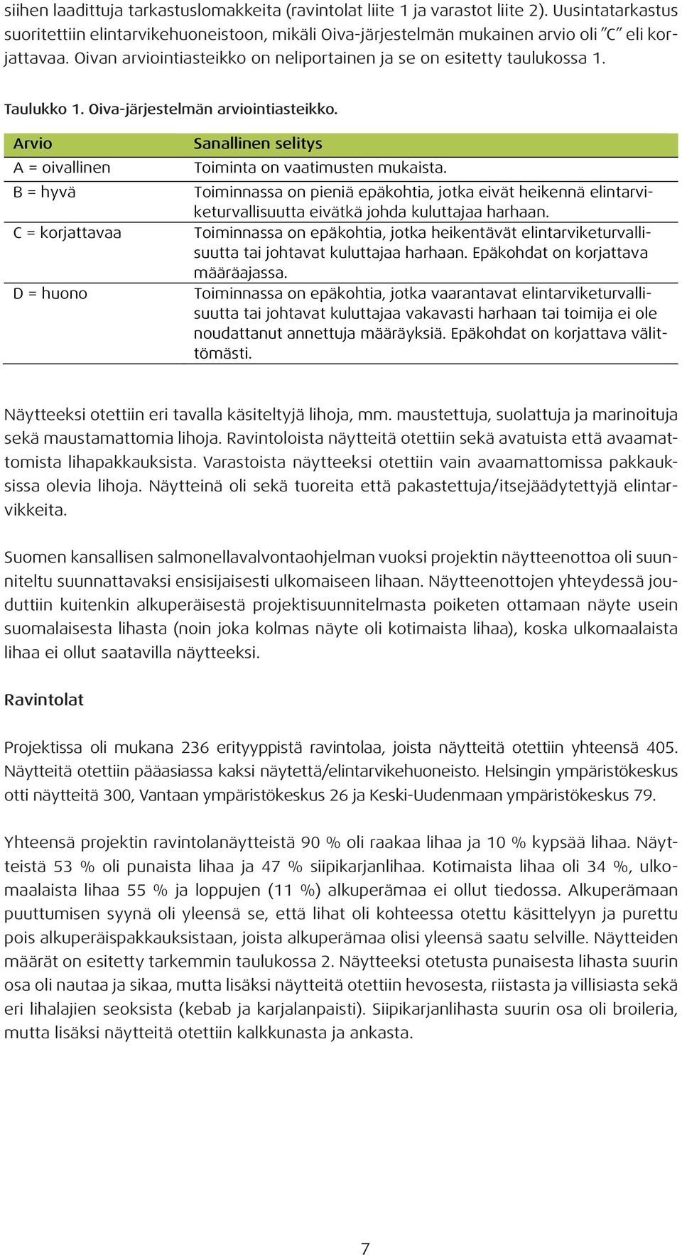 Arvio A = oivallinen B = hyvä C = korjattavaa D = huono Sanallinen selitys Toiminta on vaatimusten mukaista.