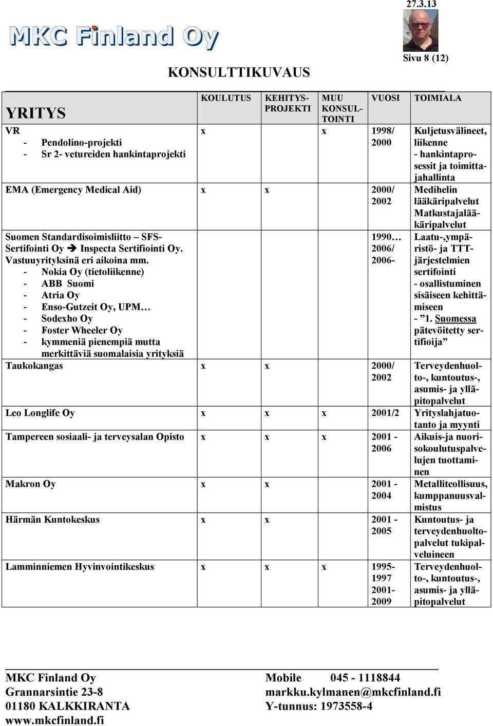 - Nokia Oy (tietoliikenne) - ABB Suomi - Atria Oy - Enso-Gutzeit Oy, UPM - Sodexho Oy - Foster Wheeler Oy - kymmeniä pienempiä mutta merkittäviä suomalaisia yrityksiä 1990 / - Kuljetusvälineet,