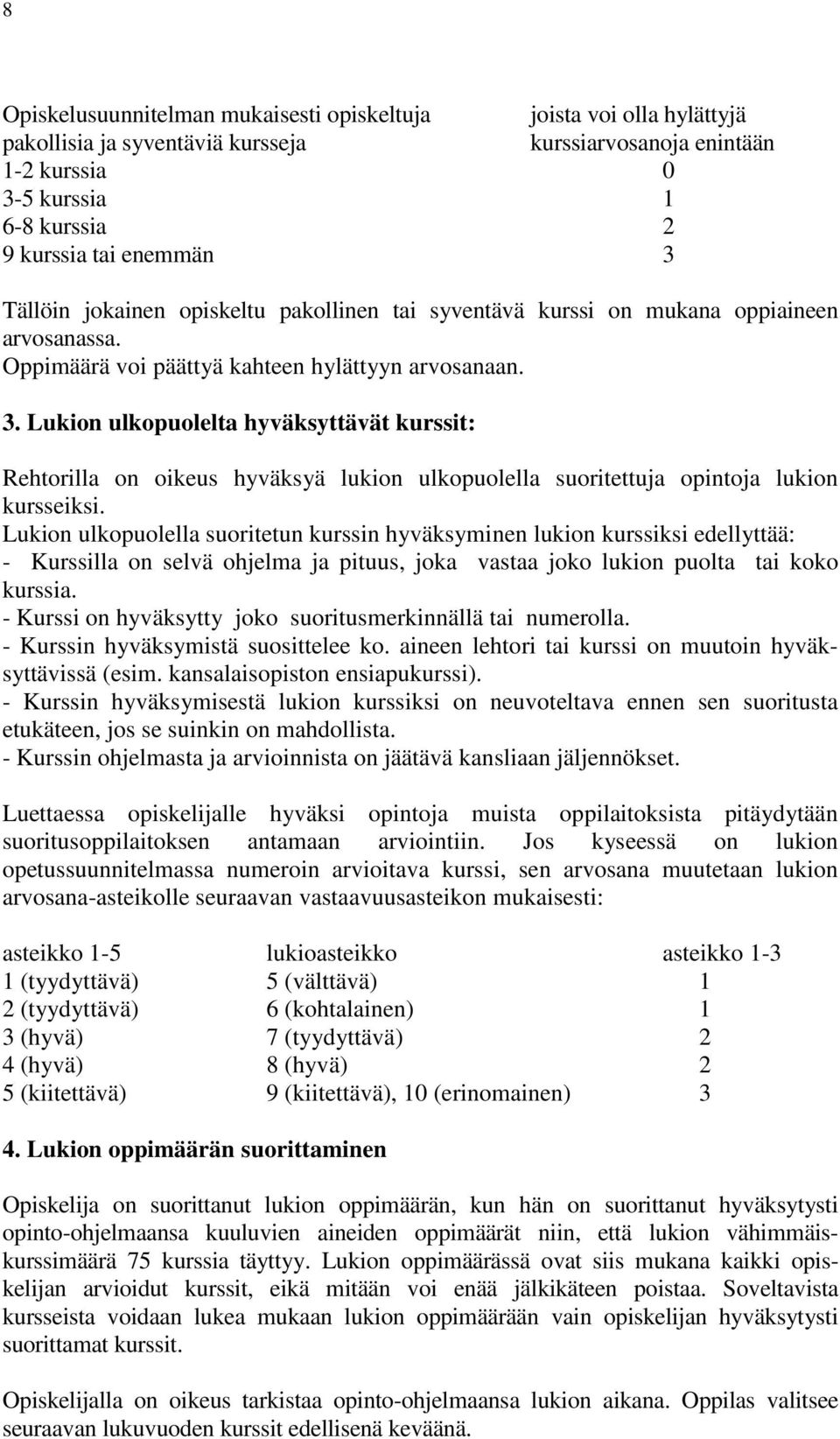 Lukion ulkopuolelta hyväksyttävät kurssit: Rehtorilla on oikeus hyväksyä lukion ulkopuolella suoritettuja opintoja lukion kursseiksi.