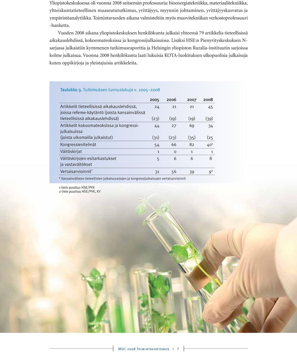 Vuoden 2008 aikana yliopistokeskuksen henkilökunta julkaisi yhteensä 79 artikkelia tieteellisissä aikakauslehdissä, kokoomateoksissa ja kongressijulkaisuissa.