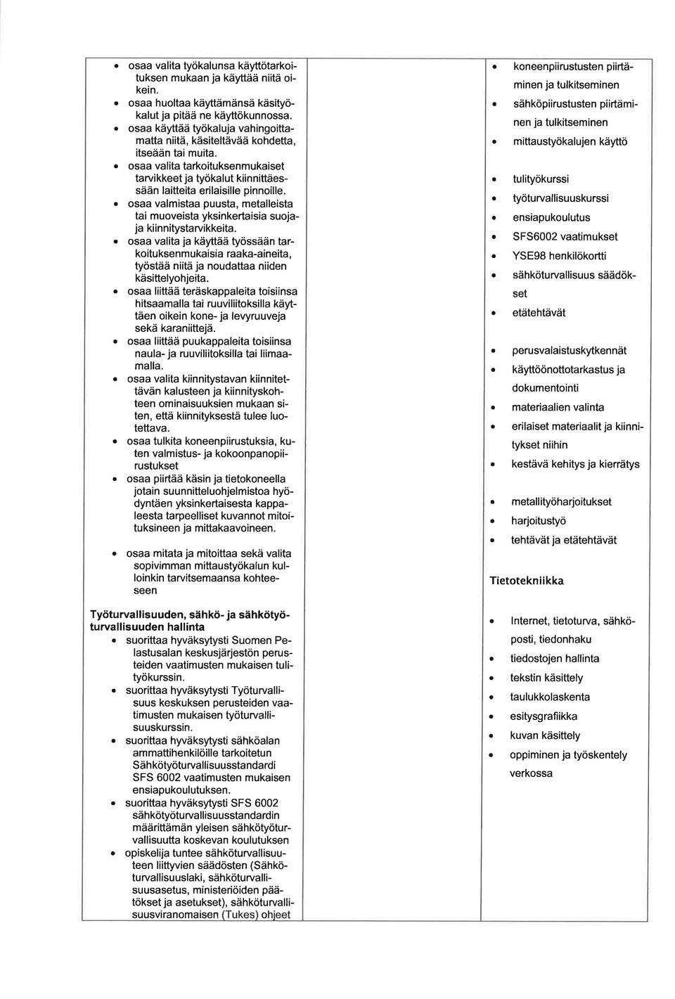 . os vlmist puust, metlleist ti muoveist yksinkertisi suojj kiinnitystrvikkeit.. os vlit j käyttää työssään trkoituksenmukisi rk-ineit, työstää niitä j noudtt niiden käsittelyohjeit.