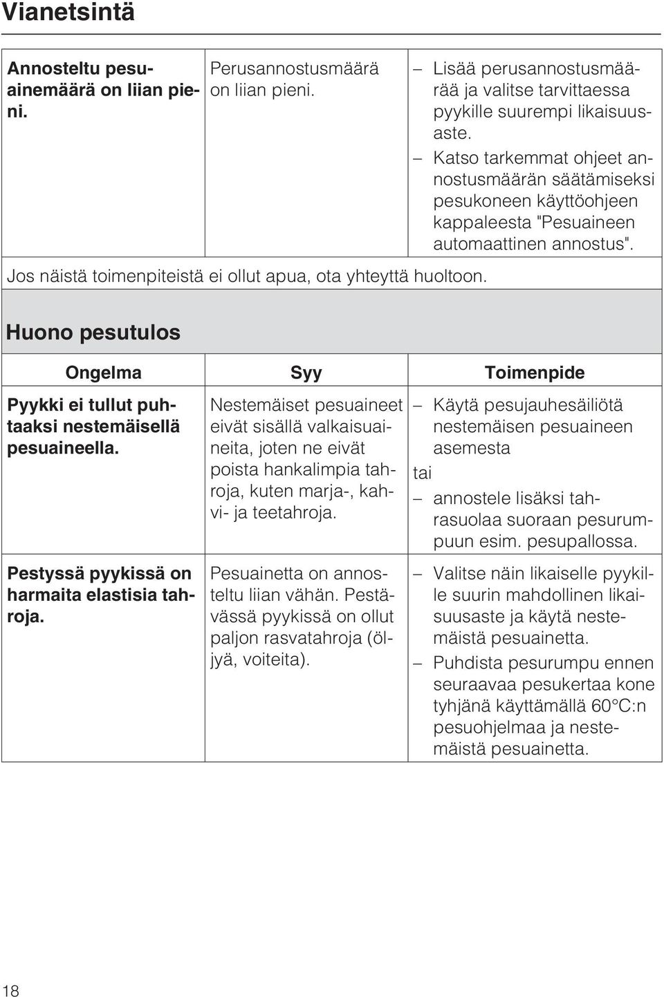 Katso tarkemmat ohjeet annostusmäärän säätämiseksi pesukoneen käyttöohjeen kappaleesta "Pesuaineen automaattinen annostus".