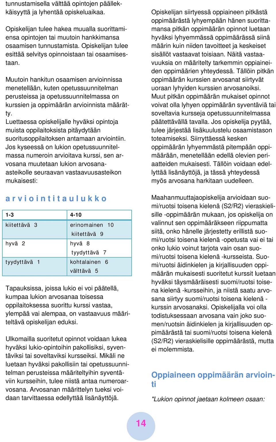 Muutoin hankitun osaamisen arvioinnissa menetellään, kuten opetussuunnitelman perusteissa ja opetussuunnitelmassa on kurssien ja oppimäärän arvioinnista määrätty.