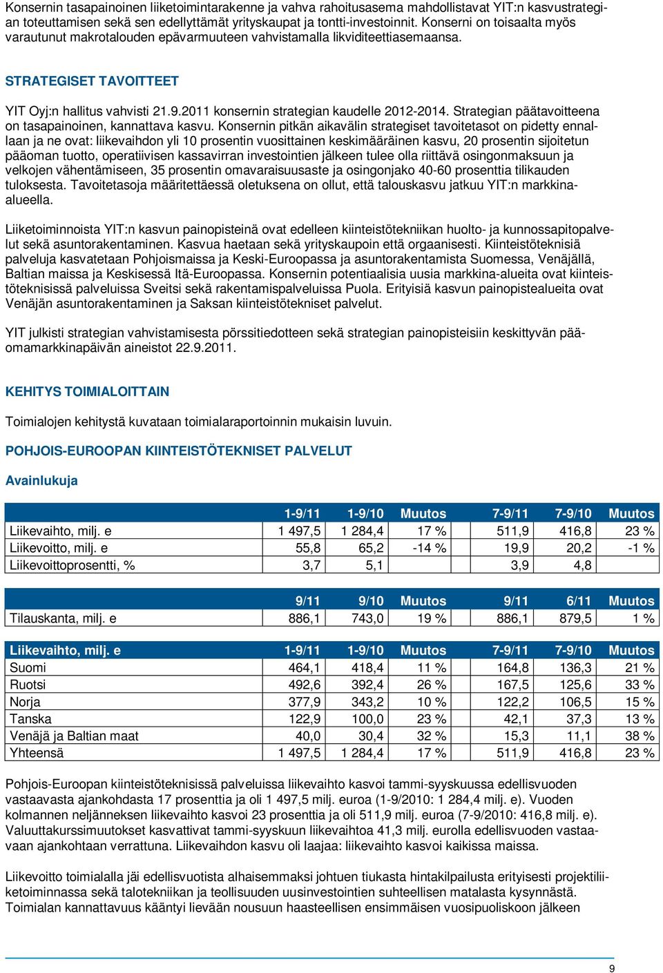 2011 konsernin strategian kaudelle 2012-2014. Strategian päätavoitteena on tasapainoinen, kannattava kasvu.