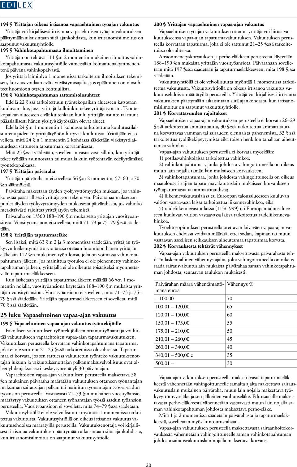 195 Vahinkotapahtumasta ilmoittaminen Yrittäjän on tehtävä 111 :n 2 momentin mukainen ilmoitus vahinkotapahtumasta vakuutusyhtiölle viimeistään kolmantenakymmenentenä päivänä vahinkopäivästä.