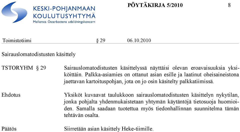 2010 Sairauslomatodistusten käsittely TSTORYHM 29 Ehdotus Sairauslomatodistusten käsittelyssä näyttäisi olevan eroavaisuuksia yksiköittäin.