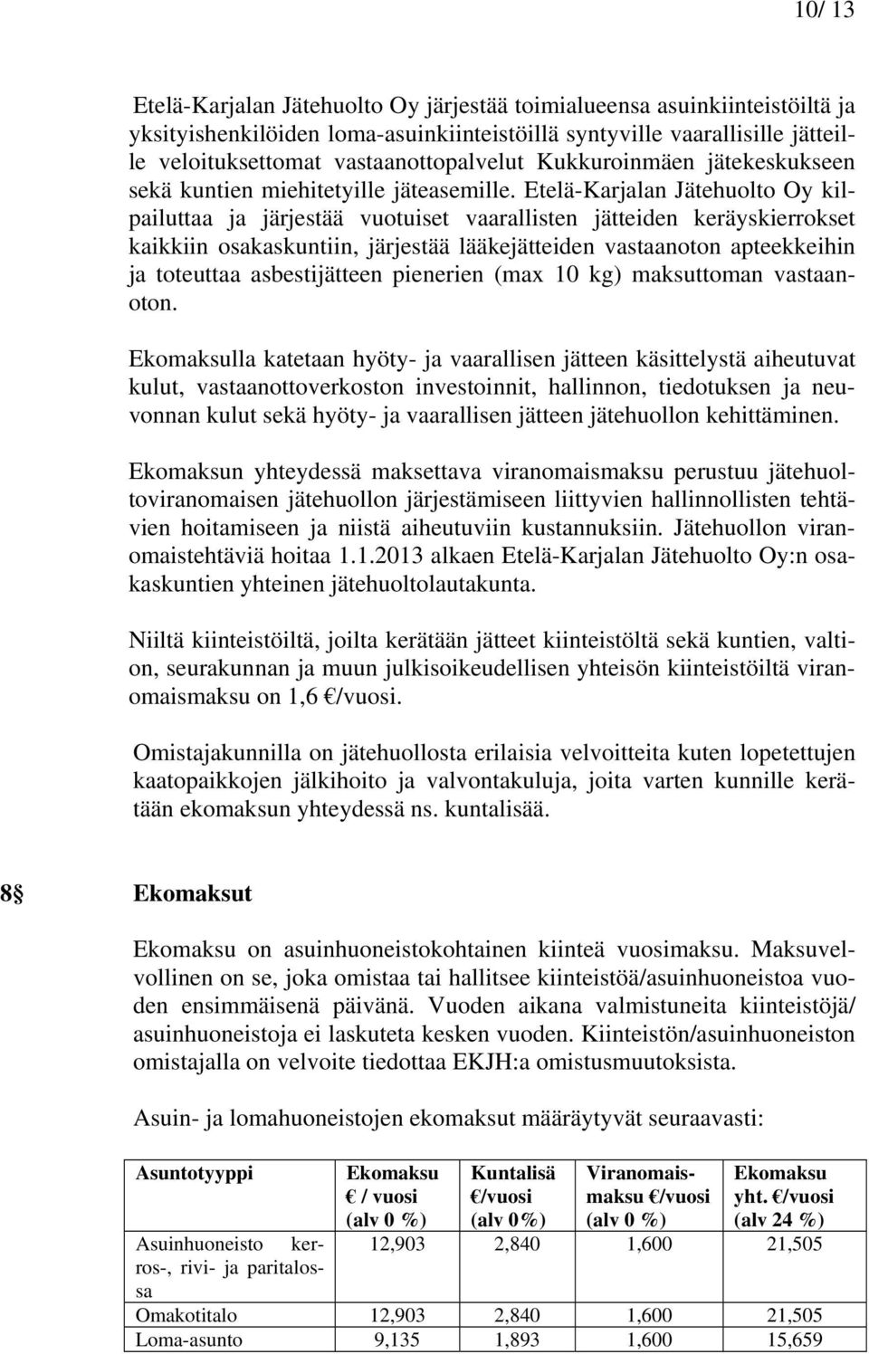 Etelä-Karjalan Jätehuolto Oy kilpailuttaa ja järjestää vuotuiset vaarallisten jätteiden keräyskierrokset kaikkiin osakaskuntiin, järjestää lääkejätteiden vastaanoton apteekkeihin ja toteuttaa