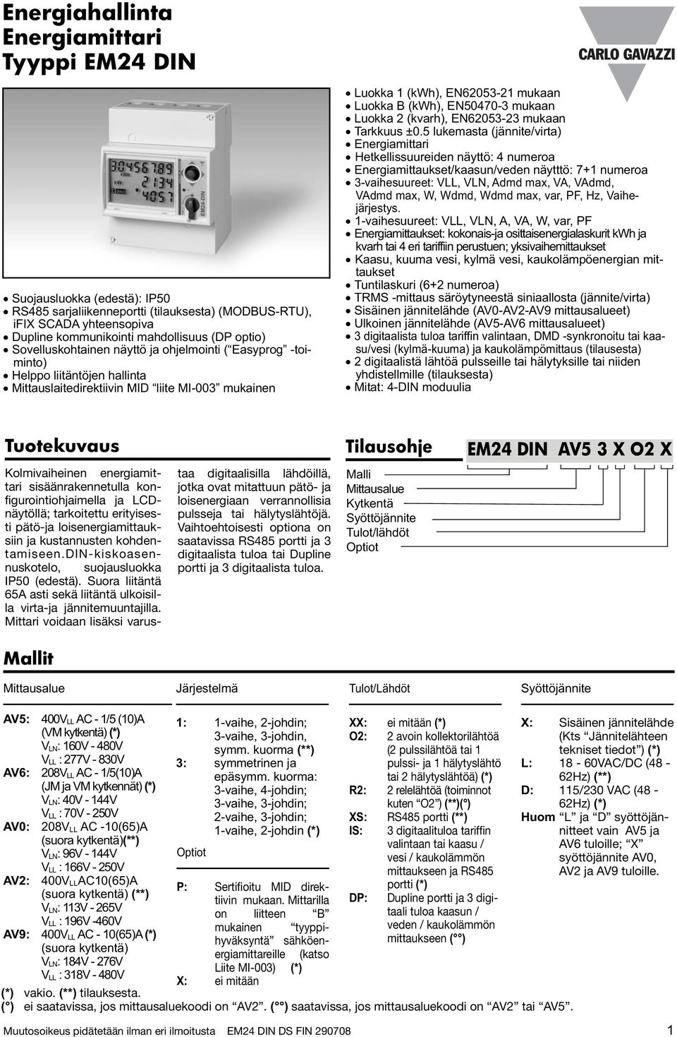 mukaan Luokka 2 (kvarh), EN62053-23 mukaan Tarkkuus ±0.