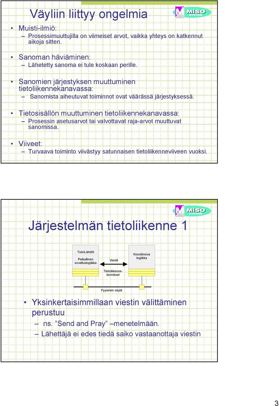 Tietosisällön muuttuminen tietoliikennekanavassa: Prosessin asetusarvot tai valvottavat raja-arvot muuttuvat sanomissa.