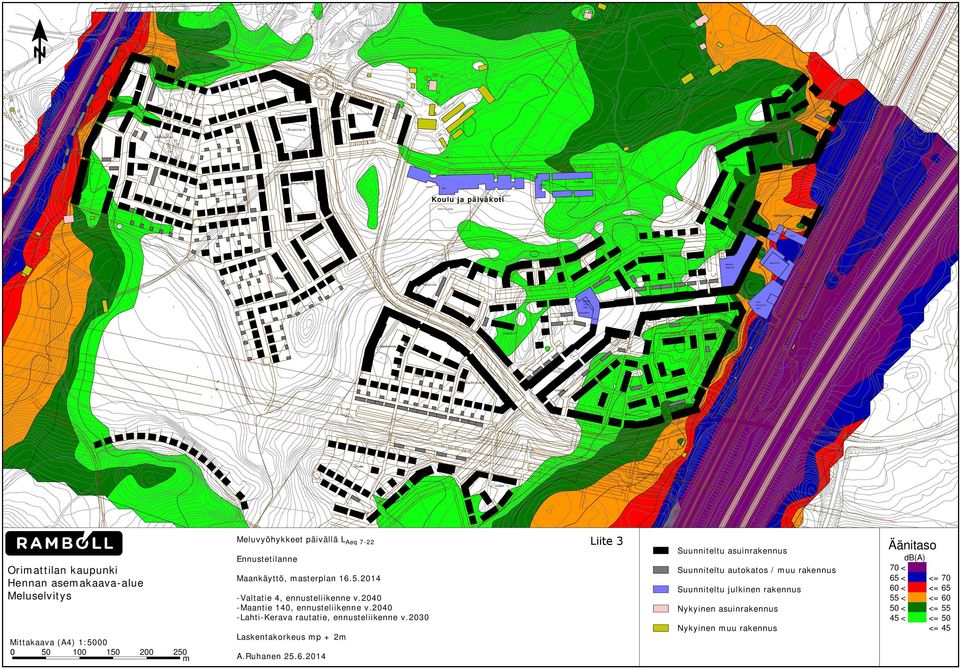 98,3,6 EtelÃ rinne I EtelÃ rinne I Uusitalo E Rousku LTYNTÃ PYSÃ KÃ INTI YHT 92 ap Orakas Orimattilan kaupunki Hennan asemakaava-alue Meluselvitys Mittakaava (A4) 1:5000 0 50 100 150 200 250 m
