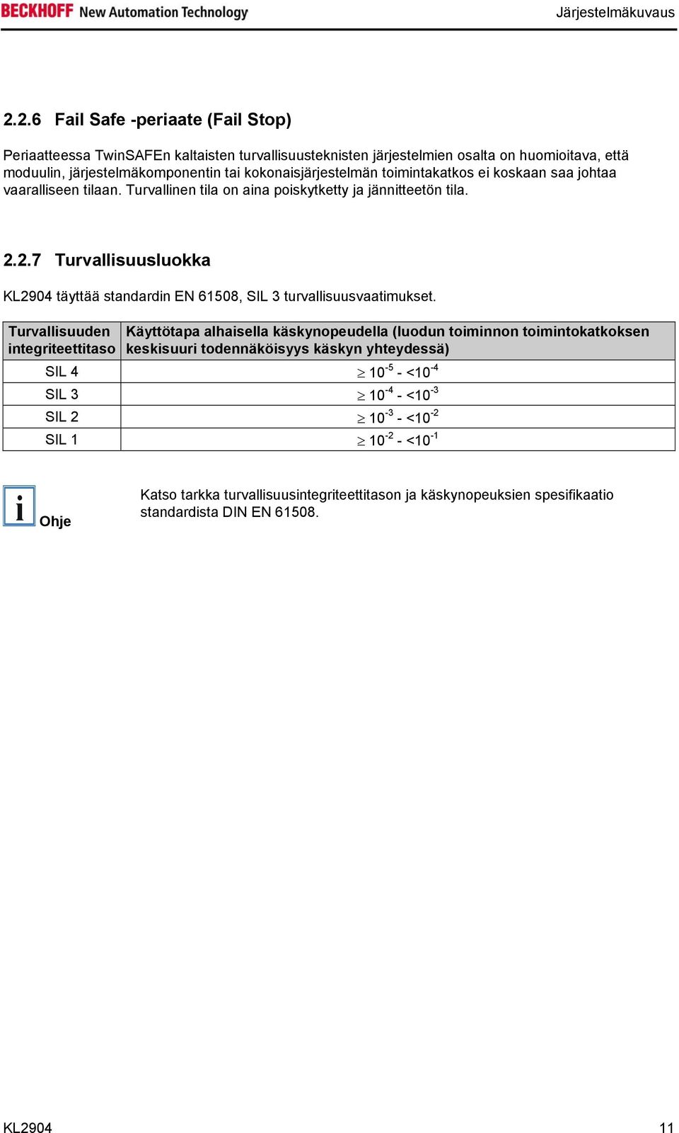 toimintakatkos ei koskaan saa johtaa vaaralliseen tilaan. Turvallinen tila on aina poiskytketty ja jännitteetön tila. 2.