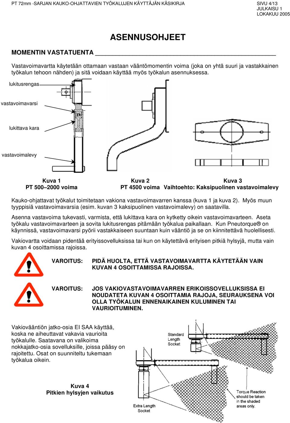 lukitusrengas vastavoimavarsi lukittava kara vastavoimalevy Kuva 1 Kuva 2 Kuva 3 PT 500 2000 voima PT 4500 voima Vaihtoehto: Kaksipuolinen vastavoimalevy Kauko-ohjattavat työkalut toimitetaan vakiona