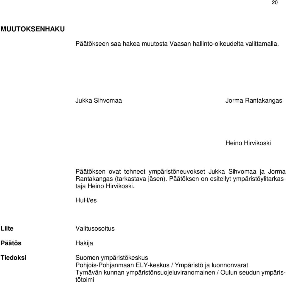 Rantakangas (tarkastava jäsen). Päätöksen on esitellyt ympäristöylitarkastaja Heino Hirvikoski.