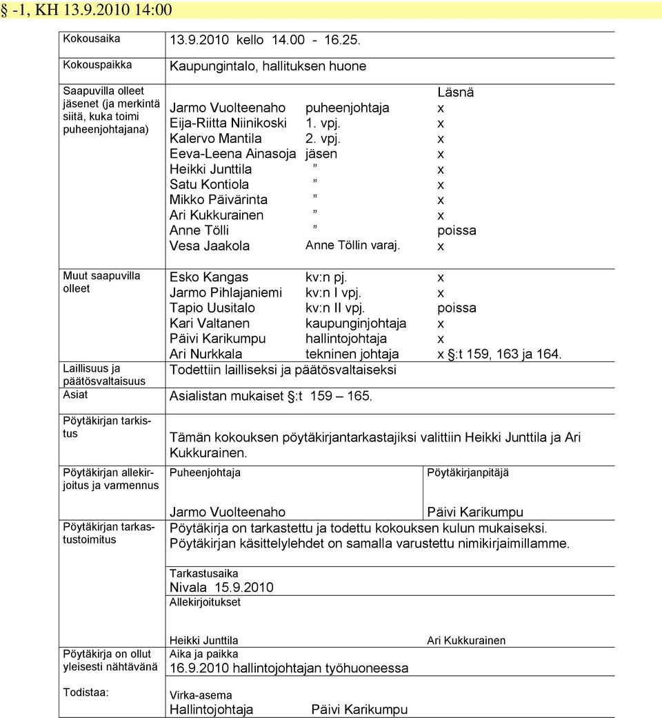 Heikki Junttila Satu Kontiola Mikko Päivärinta Ari Kukkurainen Anne Tölli Vesa Jaakola puheenjohtaja 1. vpj. 2. vpj. jäsen Anne Töllin varaj.