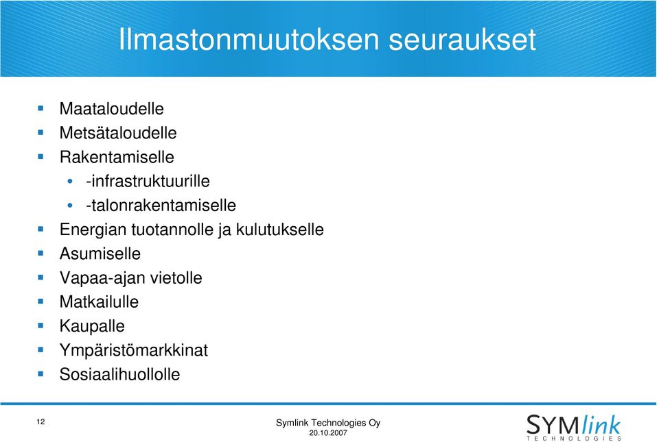 tuotannolle ja kulutukselle Asumiselle Vapaa-ajan vietolle