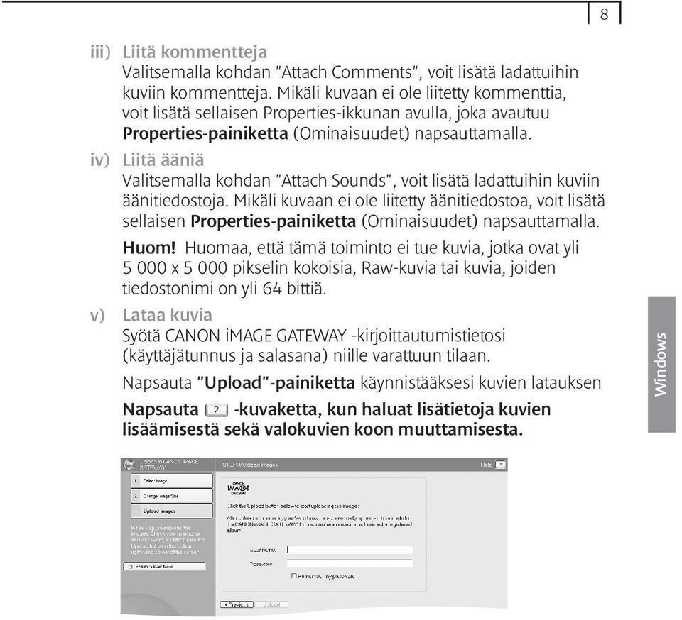 iv) Liitä ääniä Valitsemalla kohdan "Attach Sounds", voit lisätä ladattuihin kuviin äänitiedostoja.