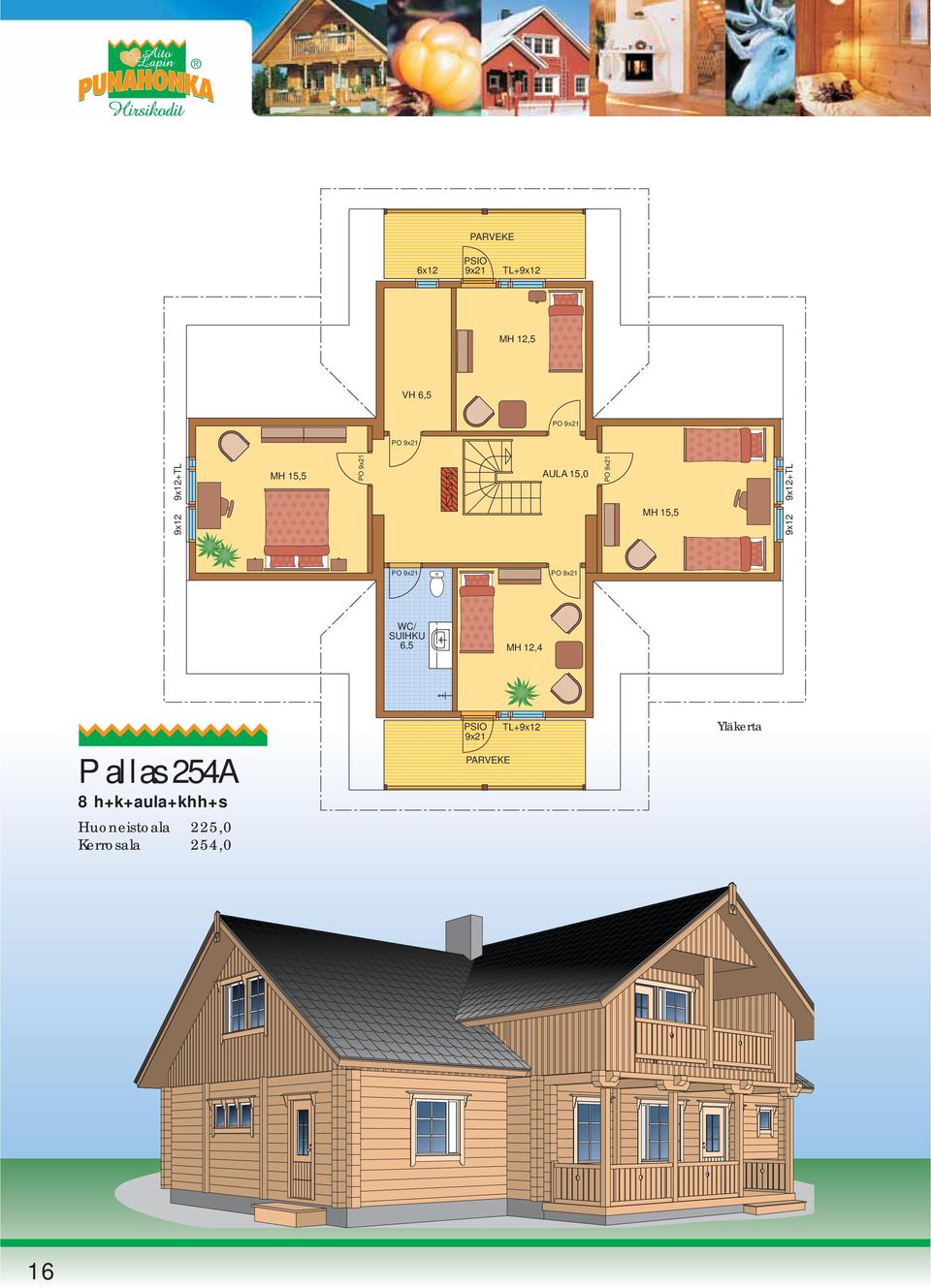 Pallas 254A 8 h+k+aula+khh+s Huoneistoala