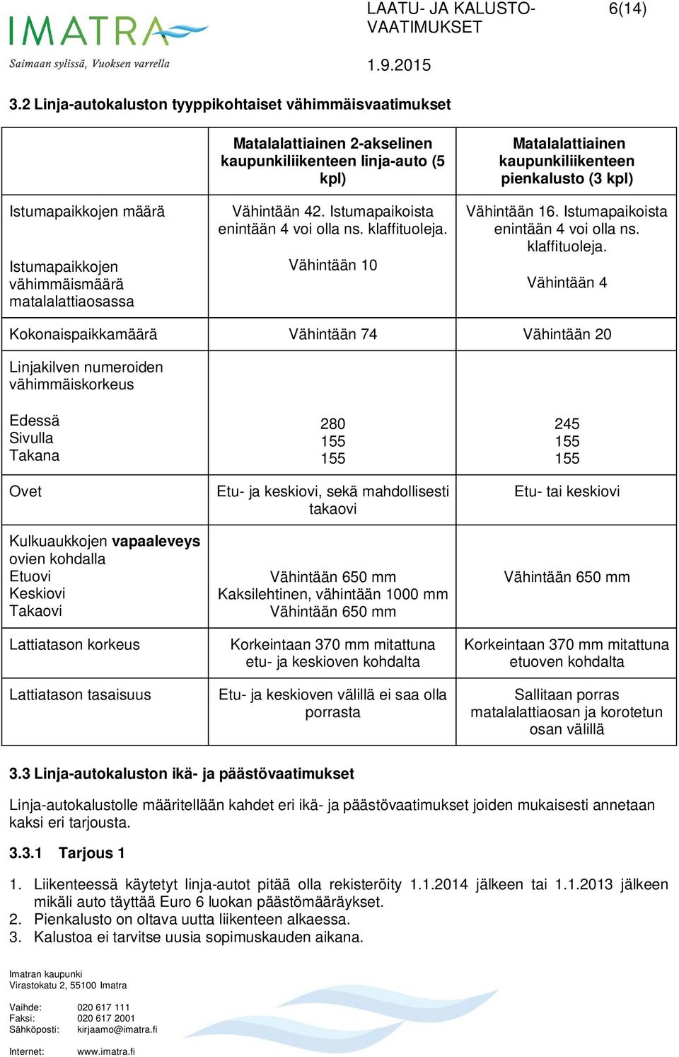 Vähintään 42. Istumapaikoista enintään 4 voi olla ns. klaffituoleja.