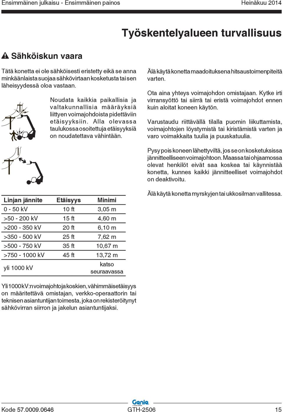 Älä käytä konetta maadoituksena hitsaustoimenpiteitä varten. Ota aina yhteys voimajohdon omistajaan. Kytke irti virransyöttö tai siirrä tai eristä voimajohdot ennen kuin aloitat koneen käytön.