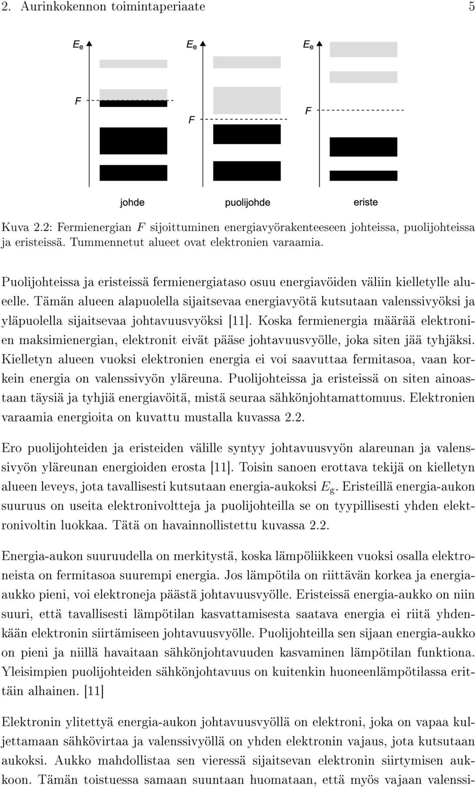 Tämän alueen alapuolella sijaitsevaa energiavyötä kutsutaan valenssivyöksi ja yläpuolella sijaitsevaa johtavuusvyöksi [11].