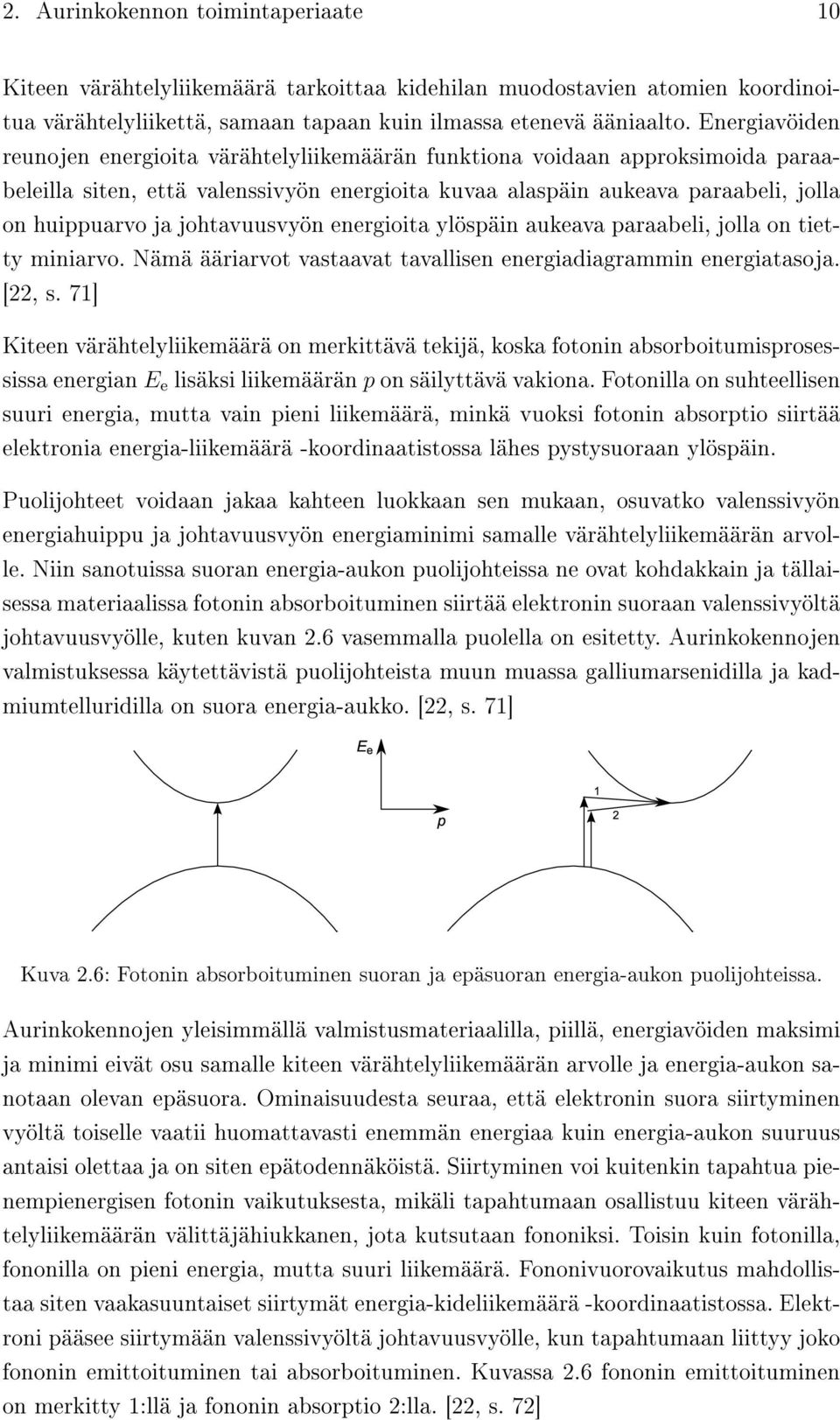 johtavuusvyön energioita ylöspäin aukeava paraabeli, jolla on tietty miniarvo. Nämä ääriarvot vastaavat tavallisen energiadiagrammin energiatasoja. [22, s.