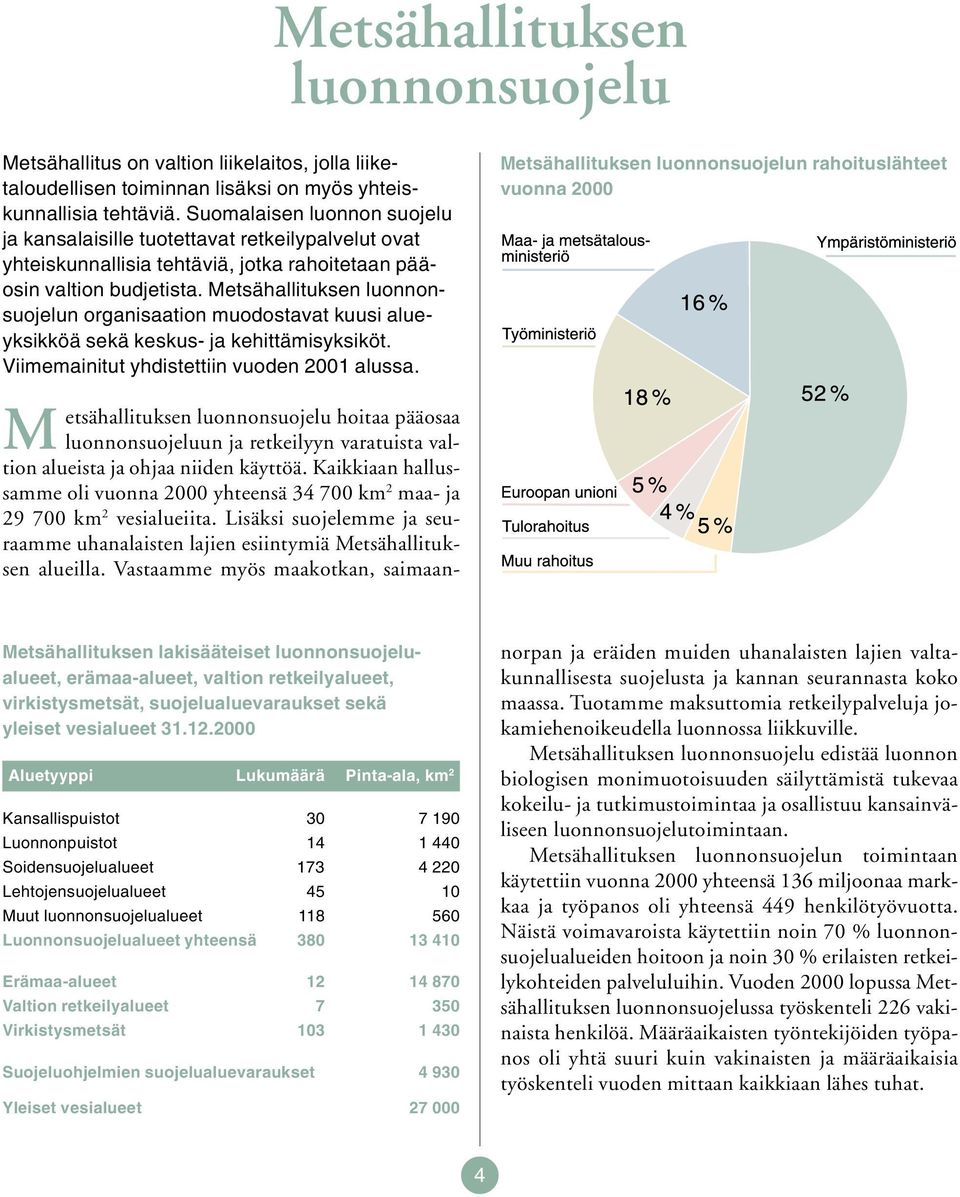 Metsähallituksen luonnonsuojelun organisaation muodostavat kuusi alueyksikköä sekä keskus- ja kehittämisyksiköt. Viimemainitut yhdistettiin vuoden 2001 alussa.