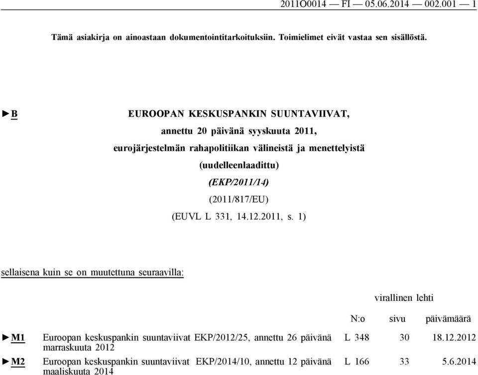 (EKP/2011/14) (2011/817/EU) (EUVL L 331, 14.12.2011, s.
