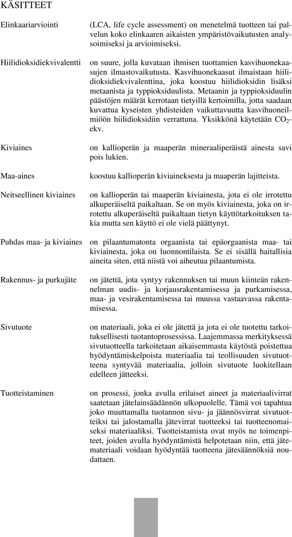 Kasvihuonekaasut ilmaistaan hiilidioksidiekvivalenttina, joka koostuu hiilidioksidin lisäksi metaanista ja typpioksiduulista.