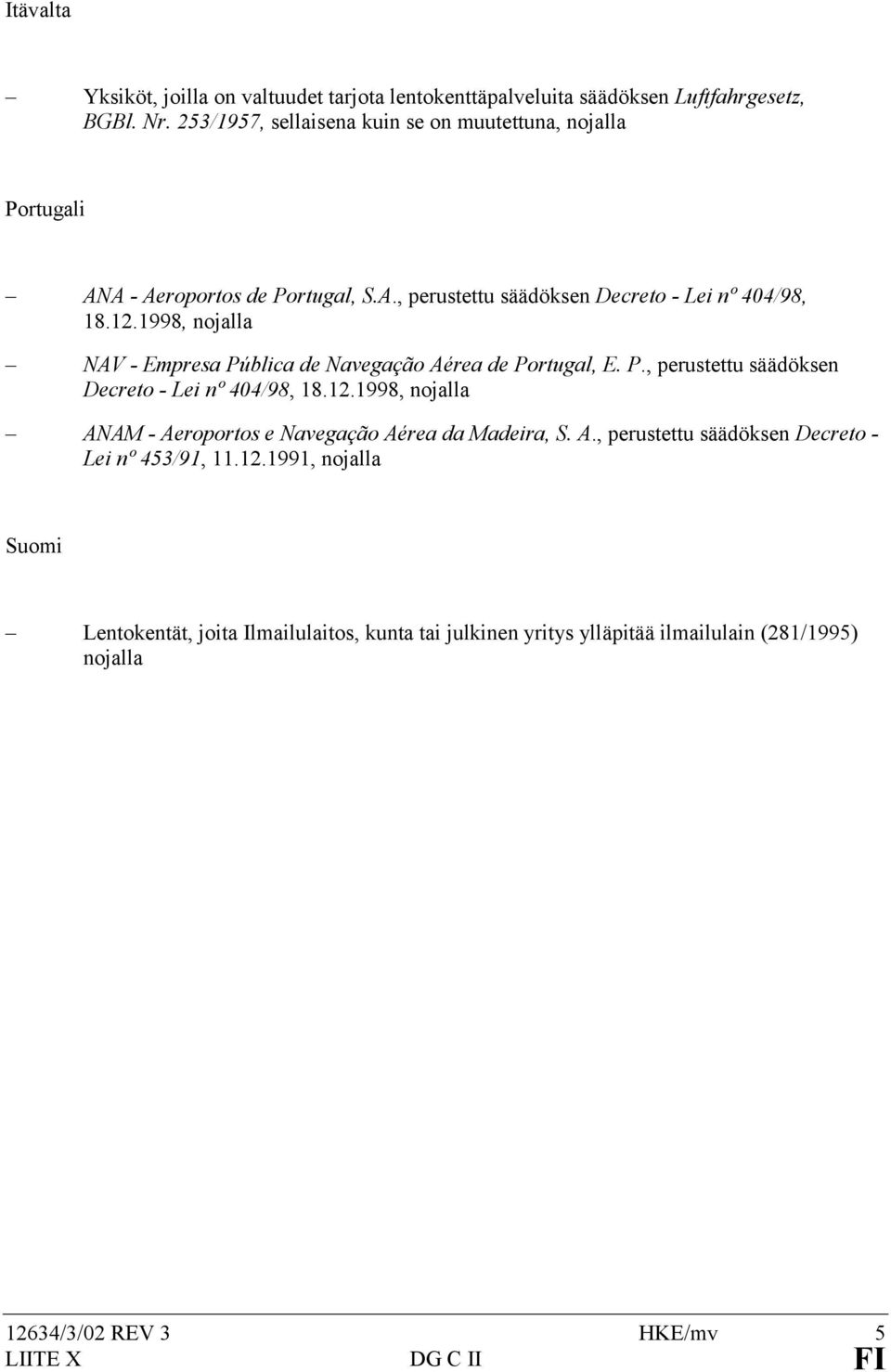 1998, nojalla NAV - Empresa Pública de Navegação Aérea de Portugal, E. P., perustettu säädöksen Decreto - Lei nº 404/98, 18.12.