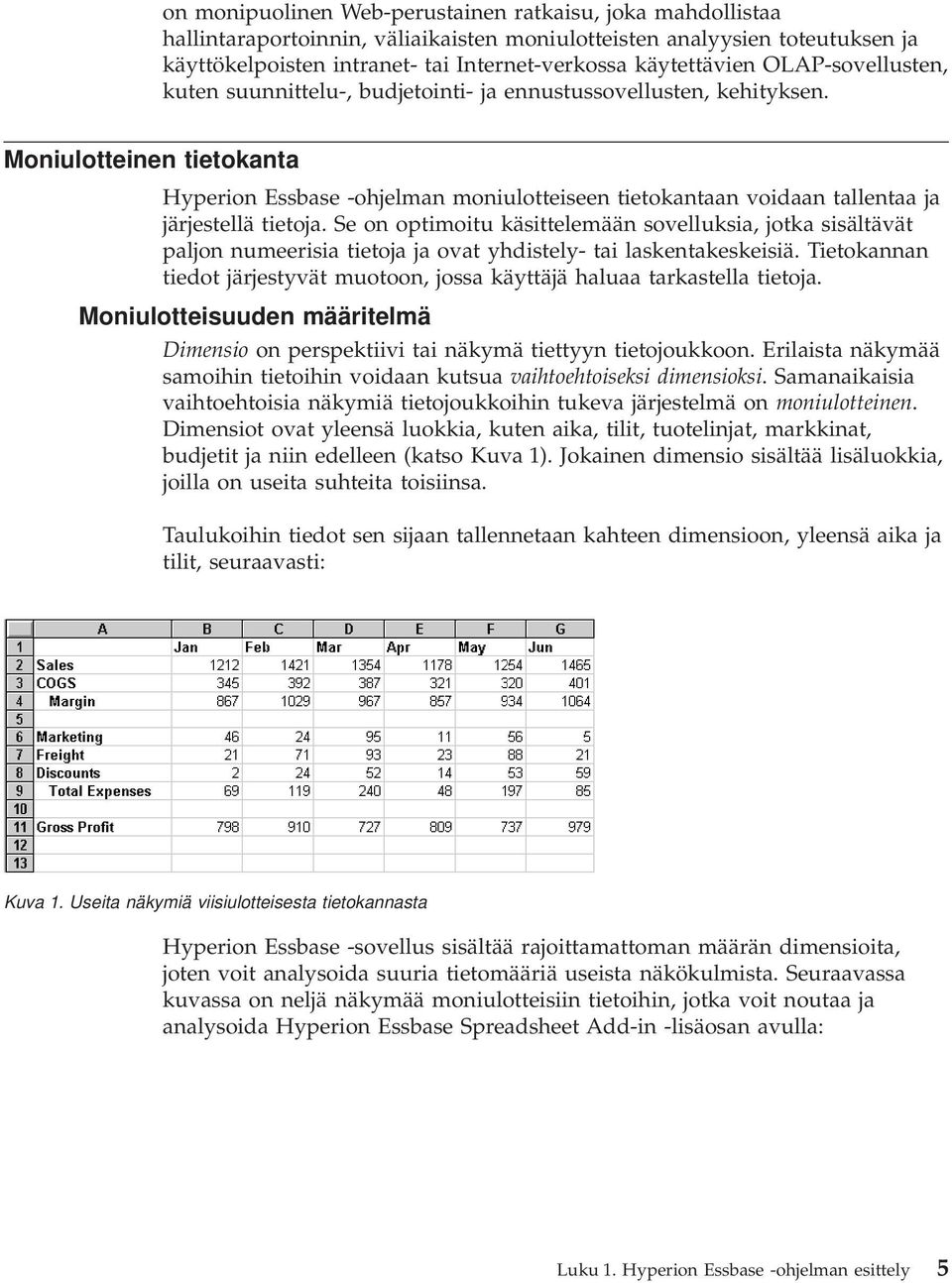 Moniulotteinen tietokanta Hyperion Essbase -ohjelman moniulotteiseen tietokantaan voidaan tallentaa ja järjestellä tietoja.